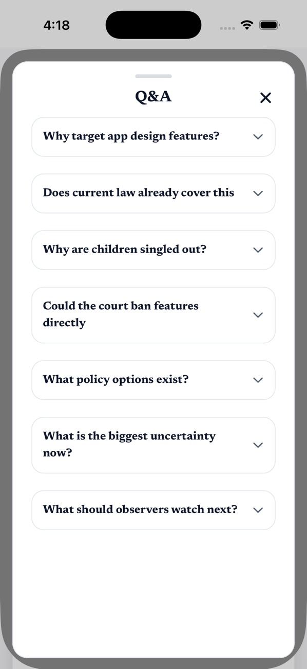 Wait, What? running on iPhone with Q&A open on the social media regulation story